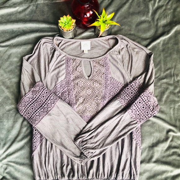 KNOX ROSE 🌹- M LT BROWN LACE NECK LINE BLOUSE - Picture 2 of 6